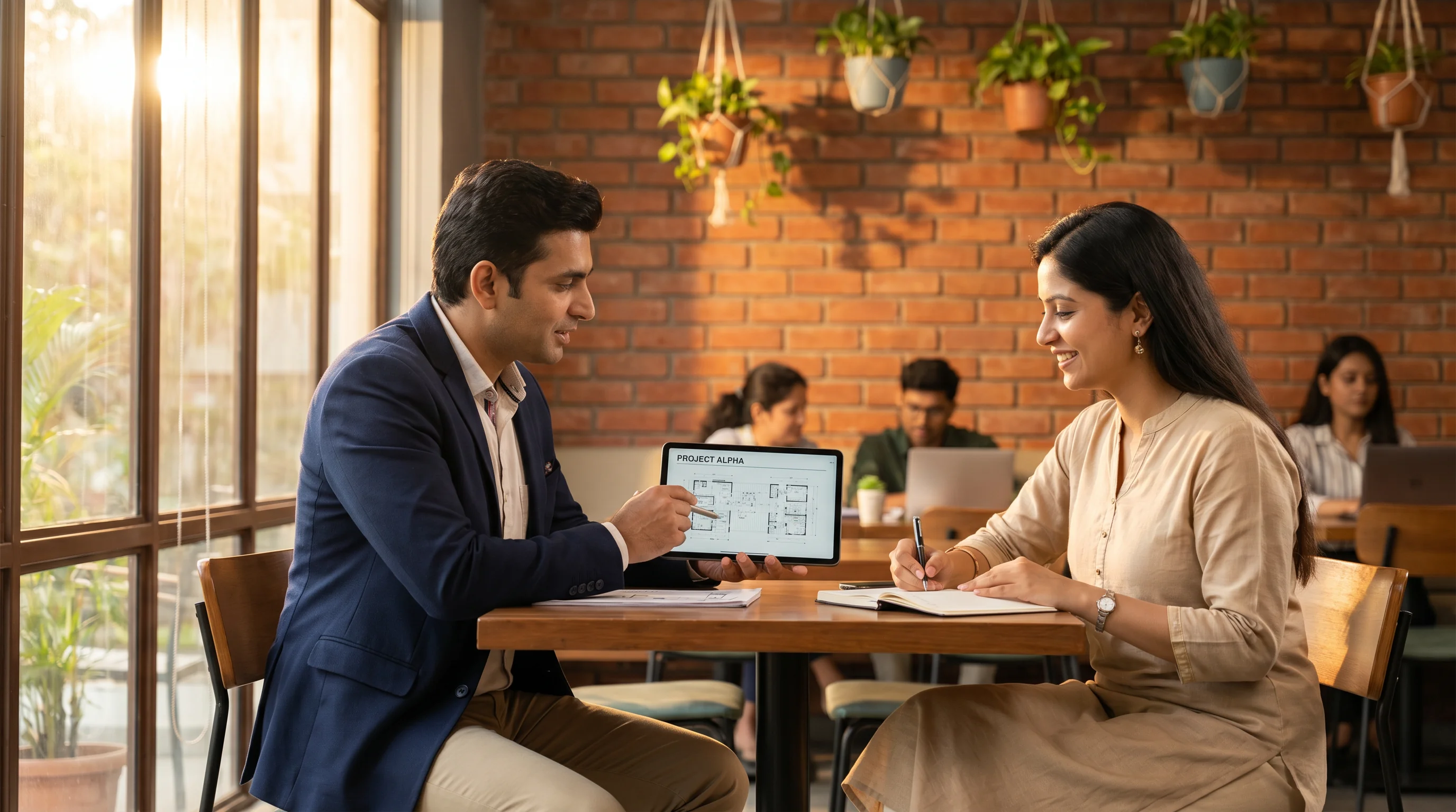 Dev Anna 360 team member consulting with a client about project strategy